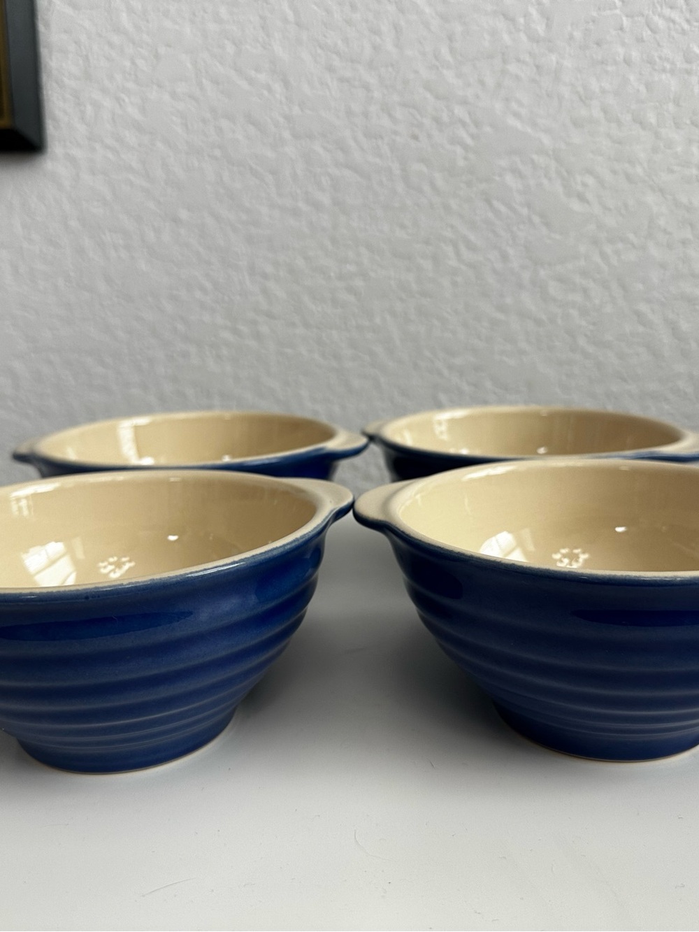 Set of 4 Vintage Emile Henry Cobalt Blue Ribbed Cereal/Soup Bowls #21.60-France